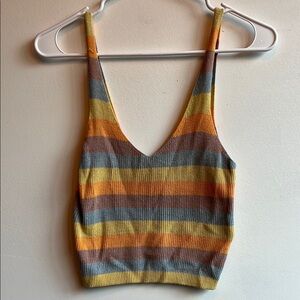 RVCA Striped Ribbed V-Neck Tank Top in Yellow, Orange, Blue, Brown